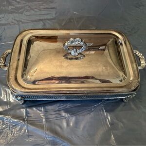 Elegant Silver plated casserole serving dish carrier WITHOUT the casserole dish.